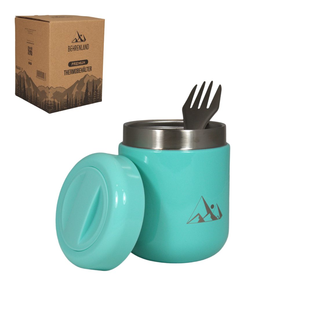 Behrenland Kühlbox Thermobehälter 500 ml - Edelstahl Warmhaltebehälter-Thermo Lunchbox, Inklusive zusammenklappbarem Löffel im Deckelfach