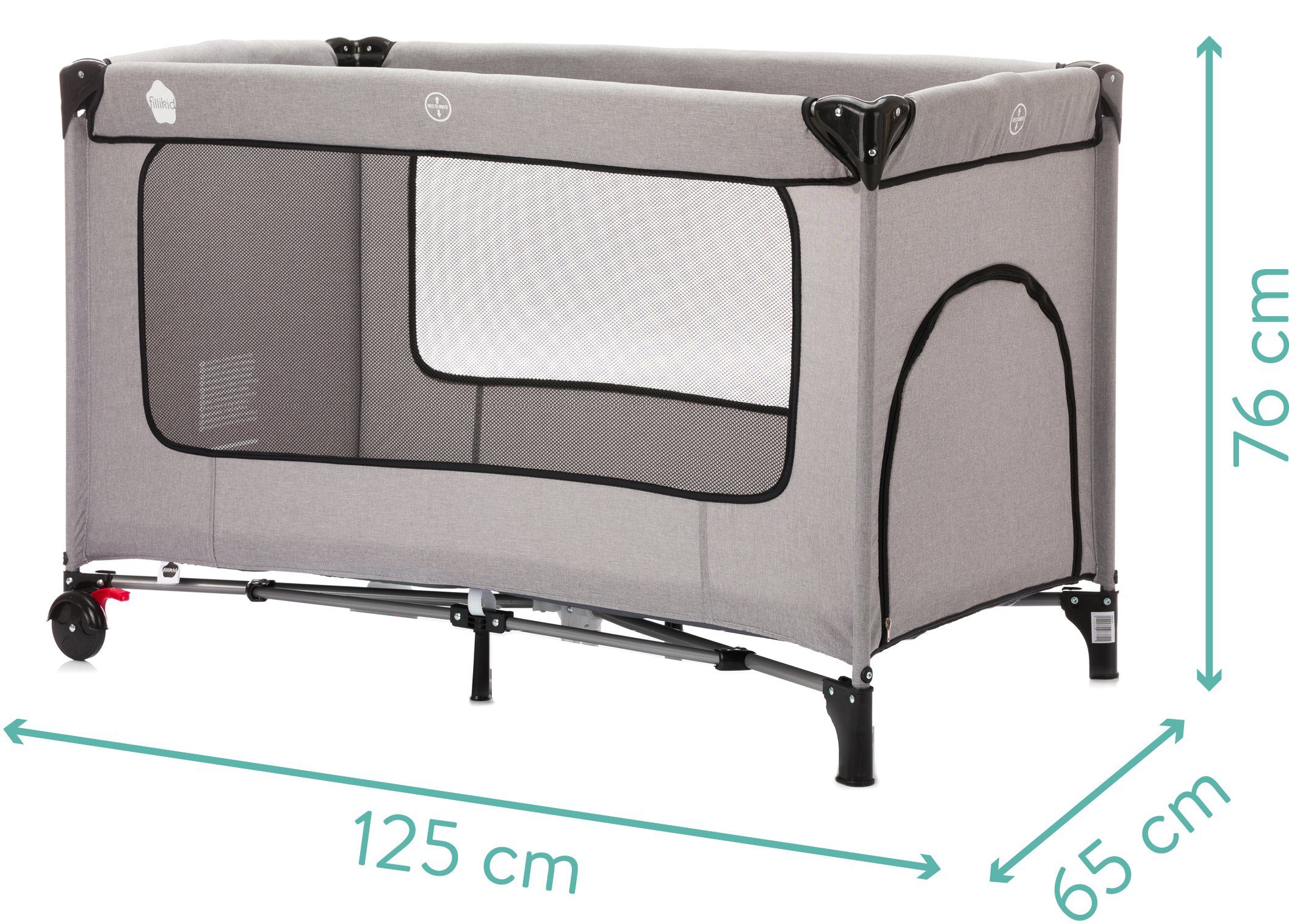Fillikid Baby-Reisebett Reisebett mit Komfortmatratze, hellgrau melange, inkl. Transporttasche