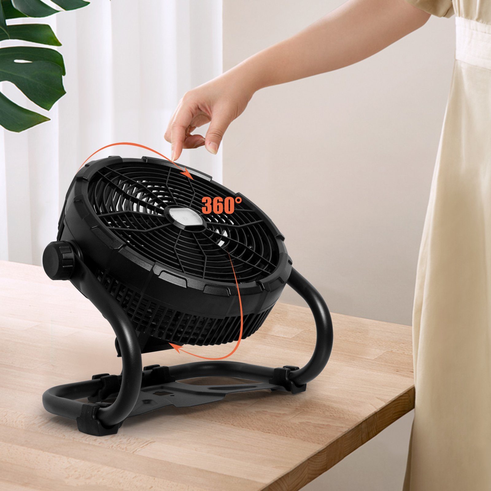 Gotoll Windmaschine GLX45BK, LED Bodenventilator Camping Lüfter 15000mAh Tragbarer Standventilator