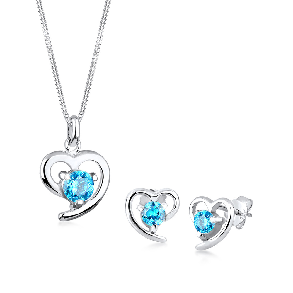 Elli Elli Ensemble de Bijoux Femme Pendentif de Coeur Classique avec Cristaux de Zirco Bijoux