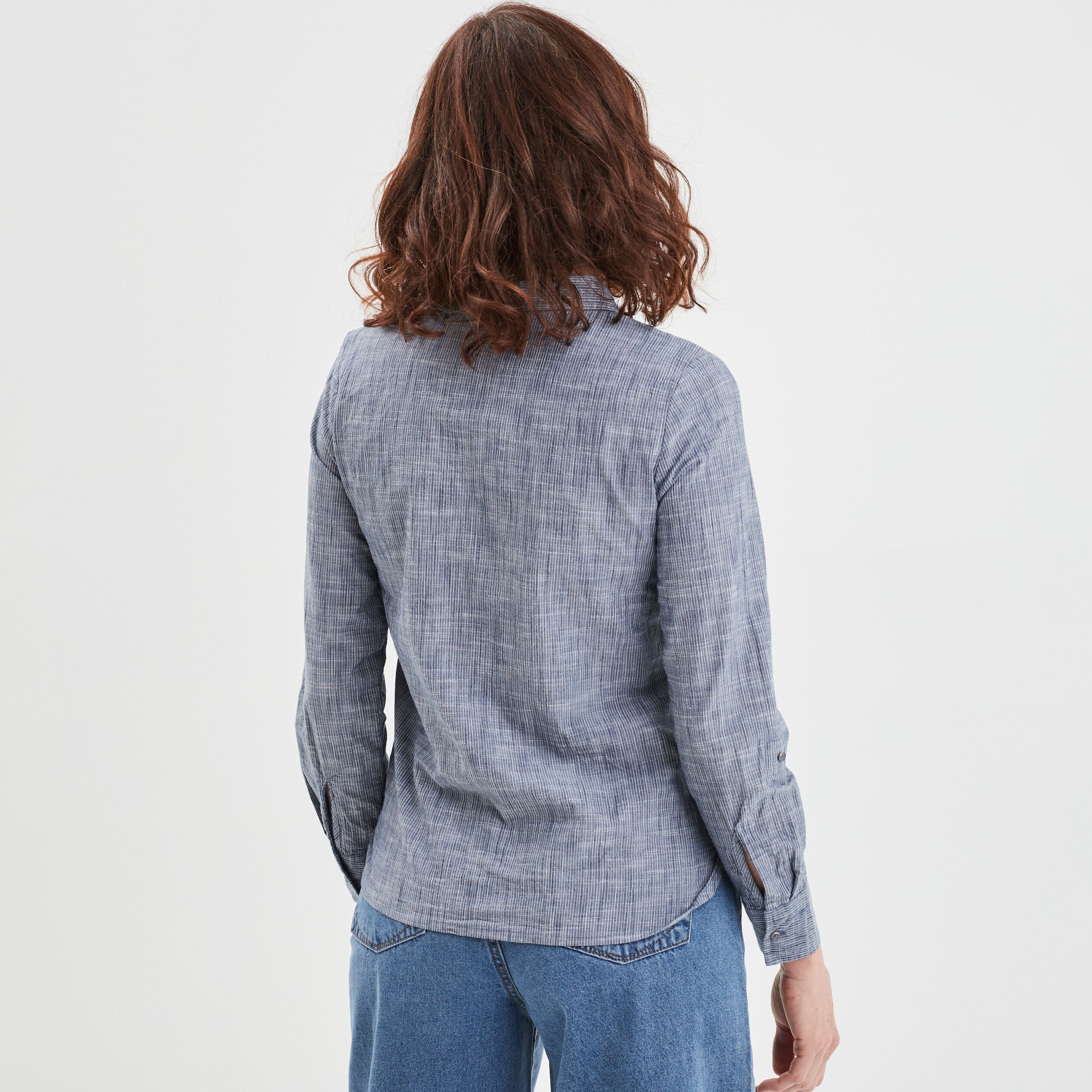 Chemise manches longues lin majoritaire bleu femme | La Halle