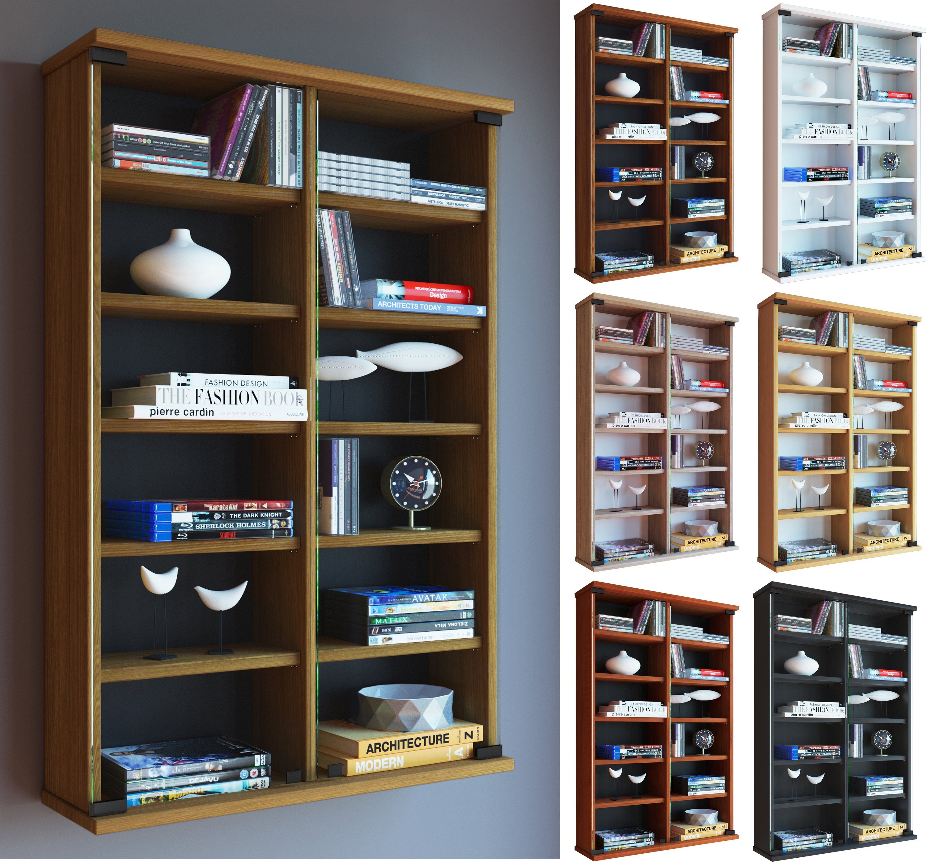 VCM CD-Regal Holz CD DVD Wandregal Schrank Zuntisa Glastür, 1-tlg.