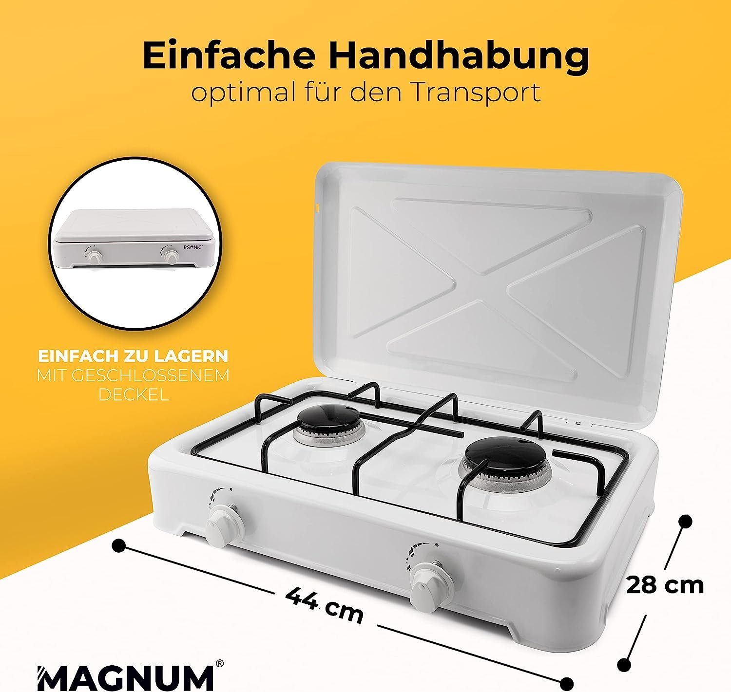 Magnum Wave Gaskocher 2-flammig inkl. Gasschlauch Robuster Campingkocher, Camping Gasgrill für Indoor und Outdoor Tischgrill