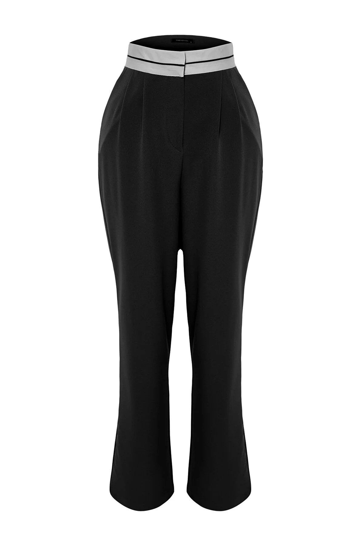 Trendyol Collection  Schwarze gewebte Hose mit weitem Bein und hoher Taille und Gürteldetail TWOSS23PL00150