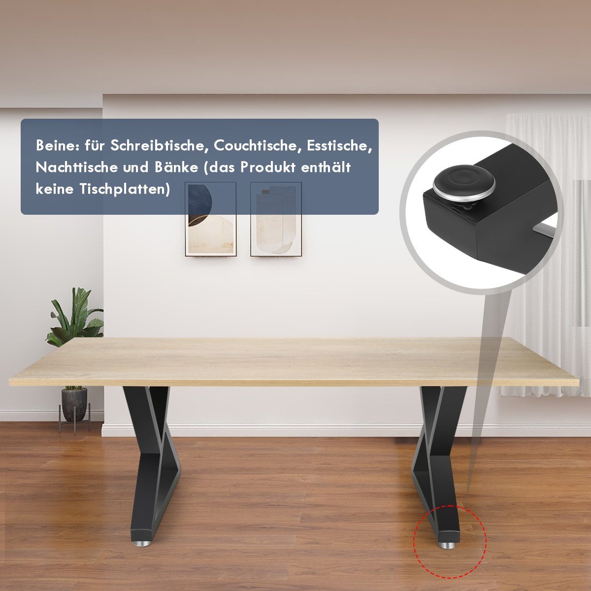 oyajia Tischbein Tischkufen X-Form aus Vierkantprofilen 50x30 mm, Tischgestell Schwarz, 2 Stück mit Schrauben & Bodenschoner, für Esstisch Couchtisch Sitzbank
