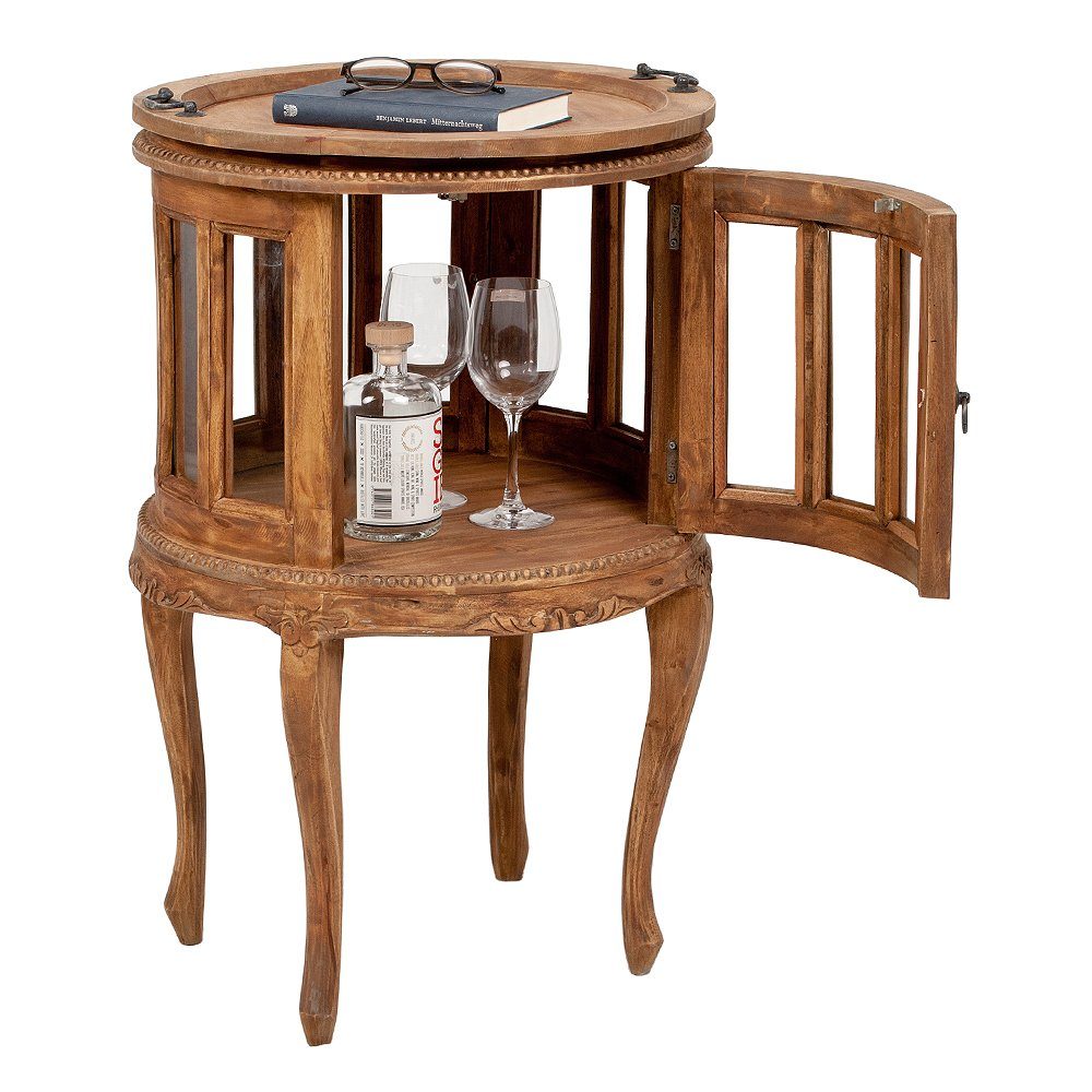 LebensWohnArt Mehrzweckschrank Barschrank CORUNA-Rund Antik Natural Mahagoni