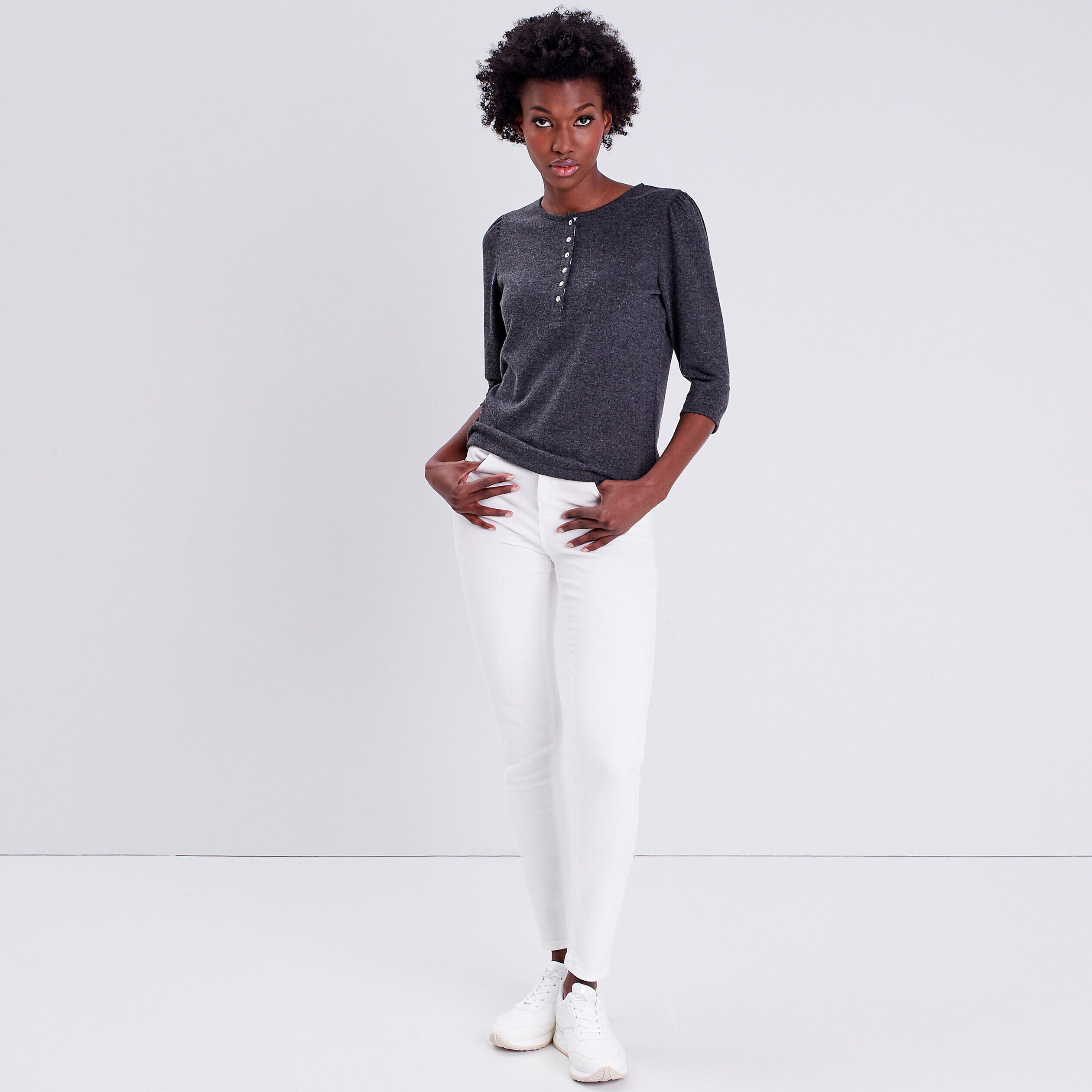T-shirt manches 3/4 gris foncé femme | Cache Cache