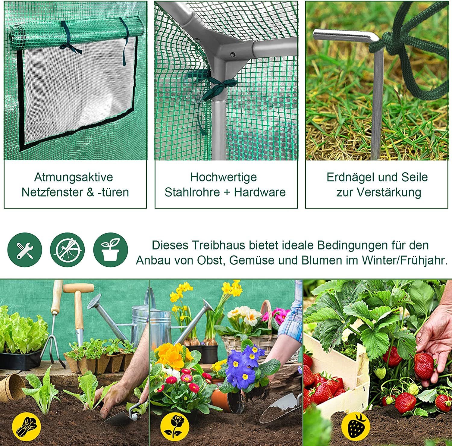 AUFUN Foliengewächshaus Gewächshaus, für Garten Outdoor Pflanze Blume Grün