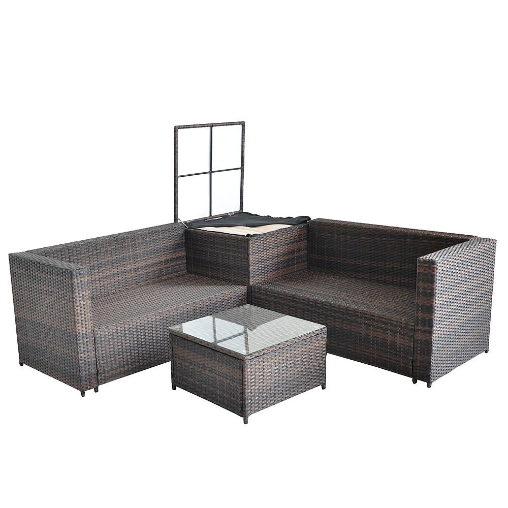 Mucola Gartenlounge-Set Polyrattan Sitzgruppe mit Auflagenbox Sitzgarnitur Gartengarnitur, (Set, 2-tlg), Sicherheitsglasplatte