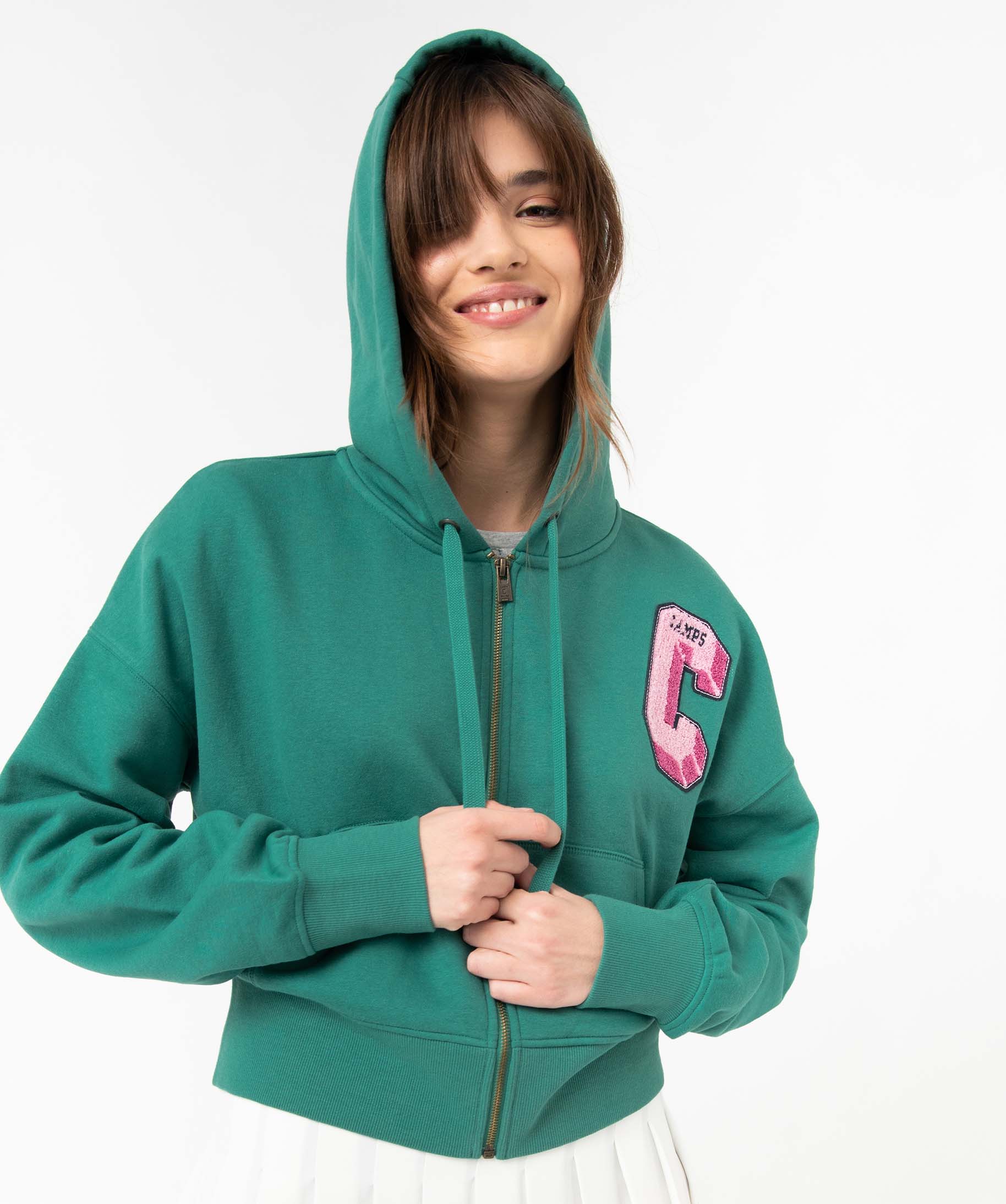 Sweat femme zippé coupe ample et courte - Camps United vert | GEMO