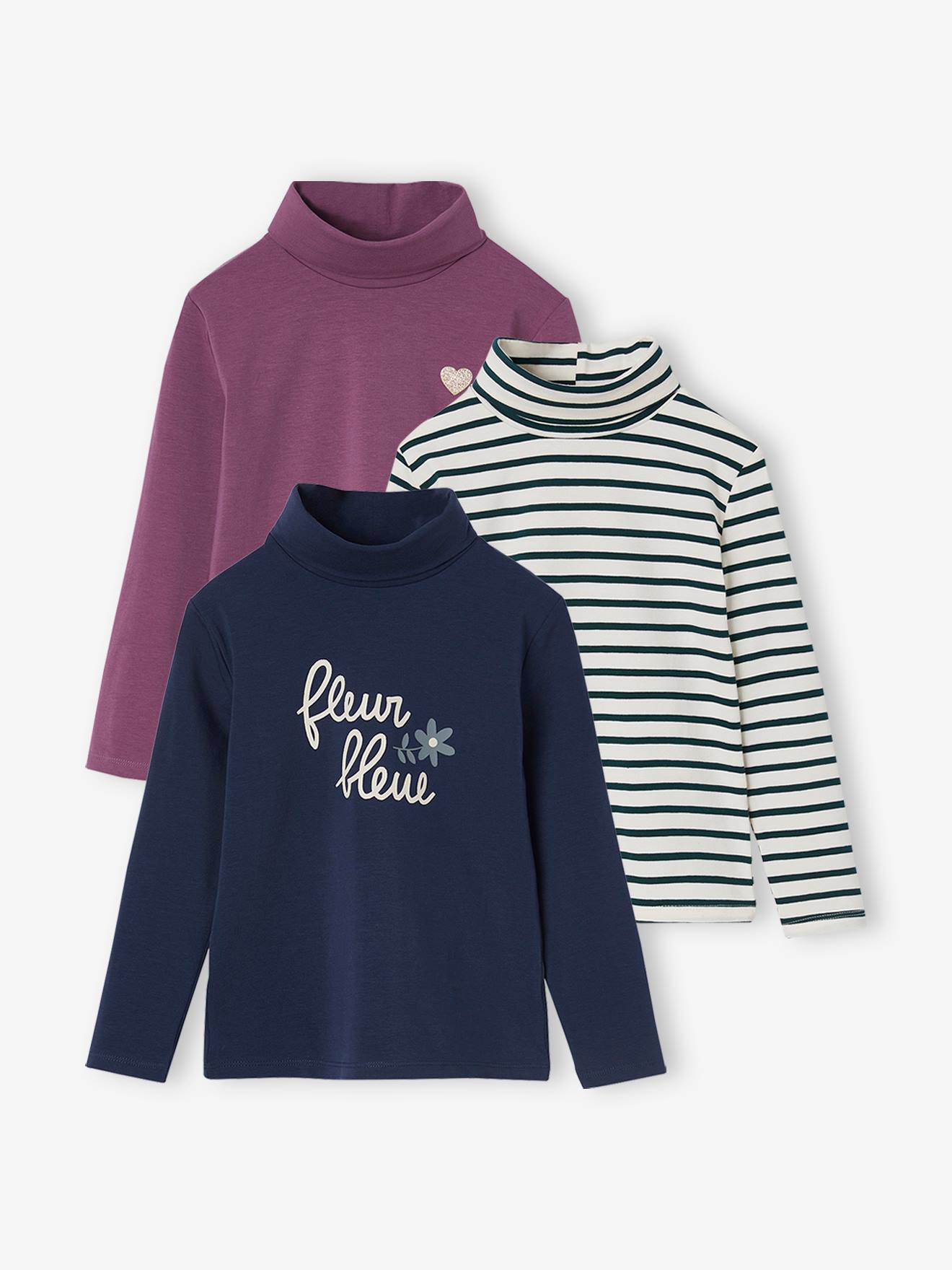 Lot de 3 T-shirts col roulé Basics fille lot gris anthracite