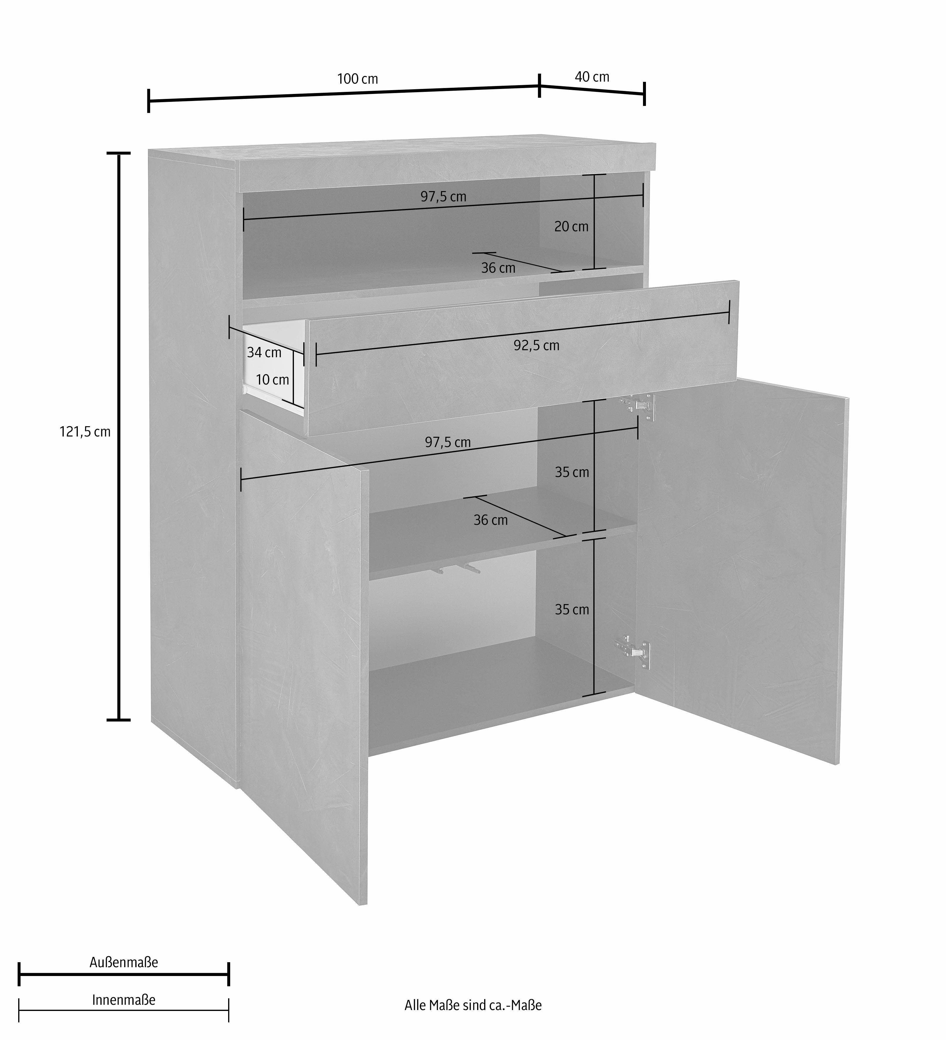 Tecnos Highboard, Breite 100 cm, ohne Beleuchtung