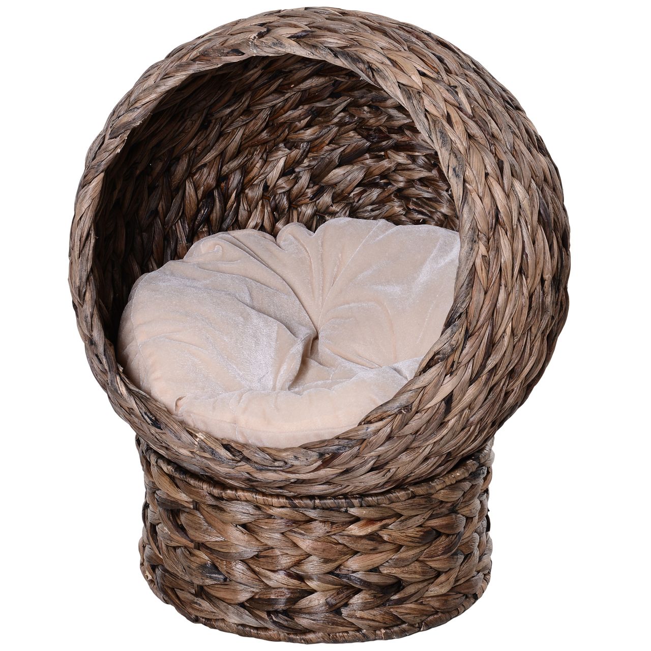 PawHut Rattan Katzenkorb Katzenhütte Katzenhöhle mit Kissen Haustierbett Braun