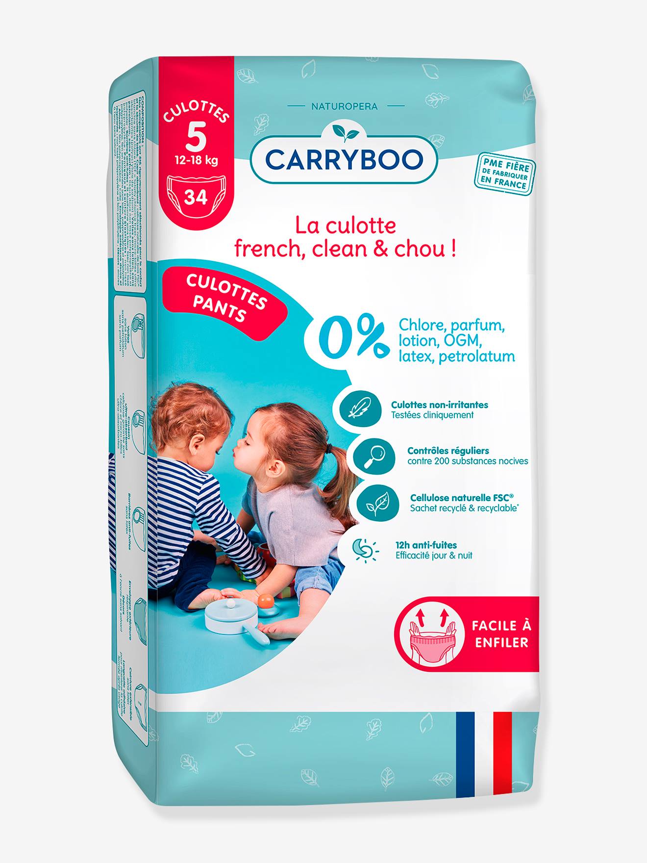 34 couches écologiques T5 (12-18 kg) CARRYBOO bleu