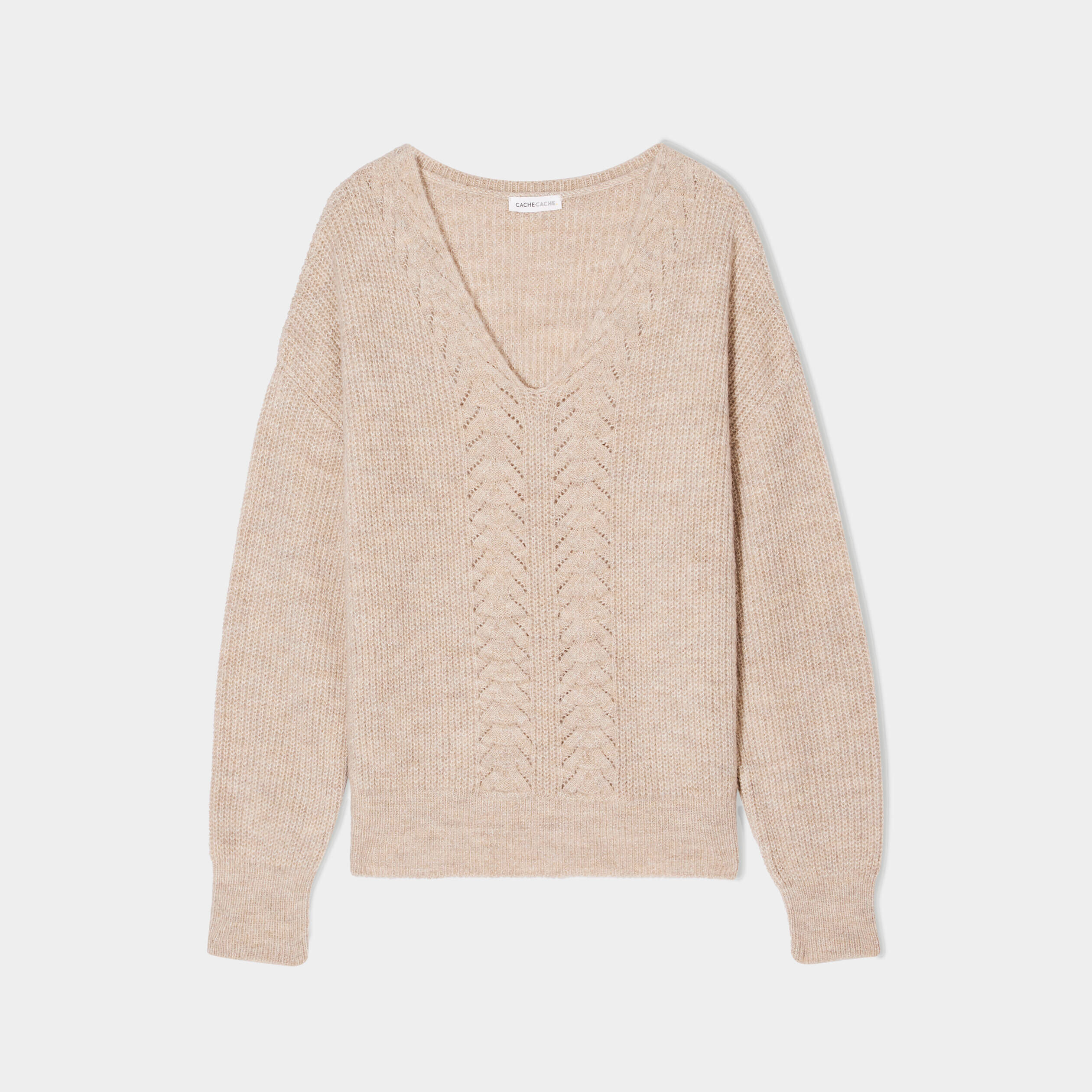 Pull col en V sable femme | Cache Cache