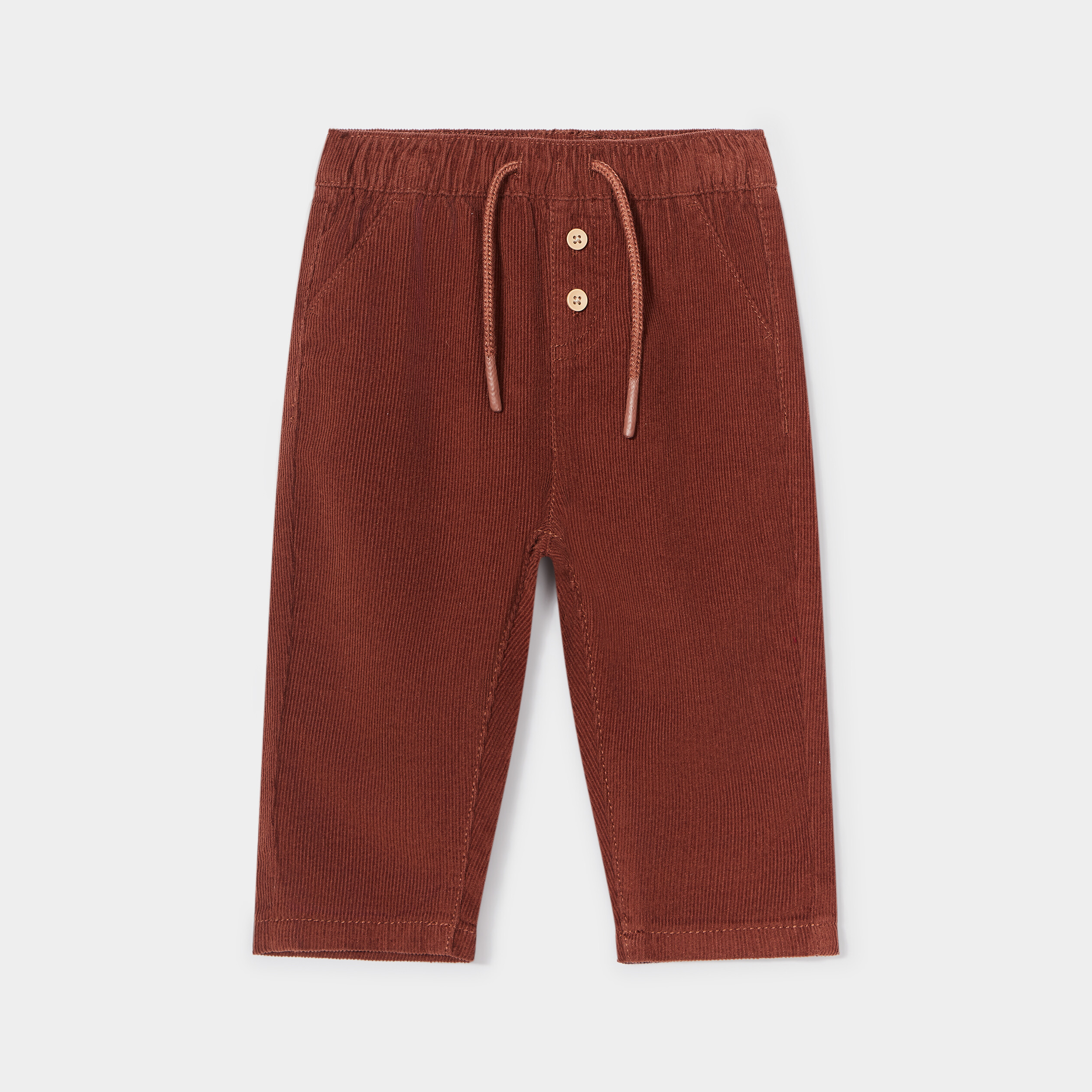 Pantalon velours 2 poches côtelé coton marron foncé bébé garçon | La Halle