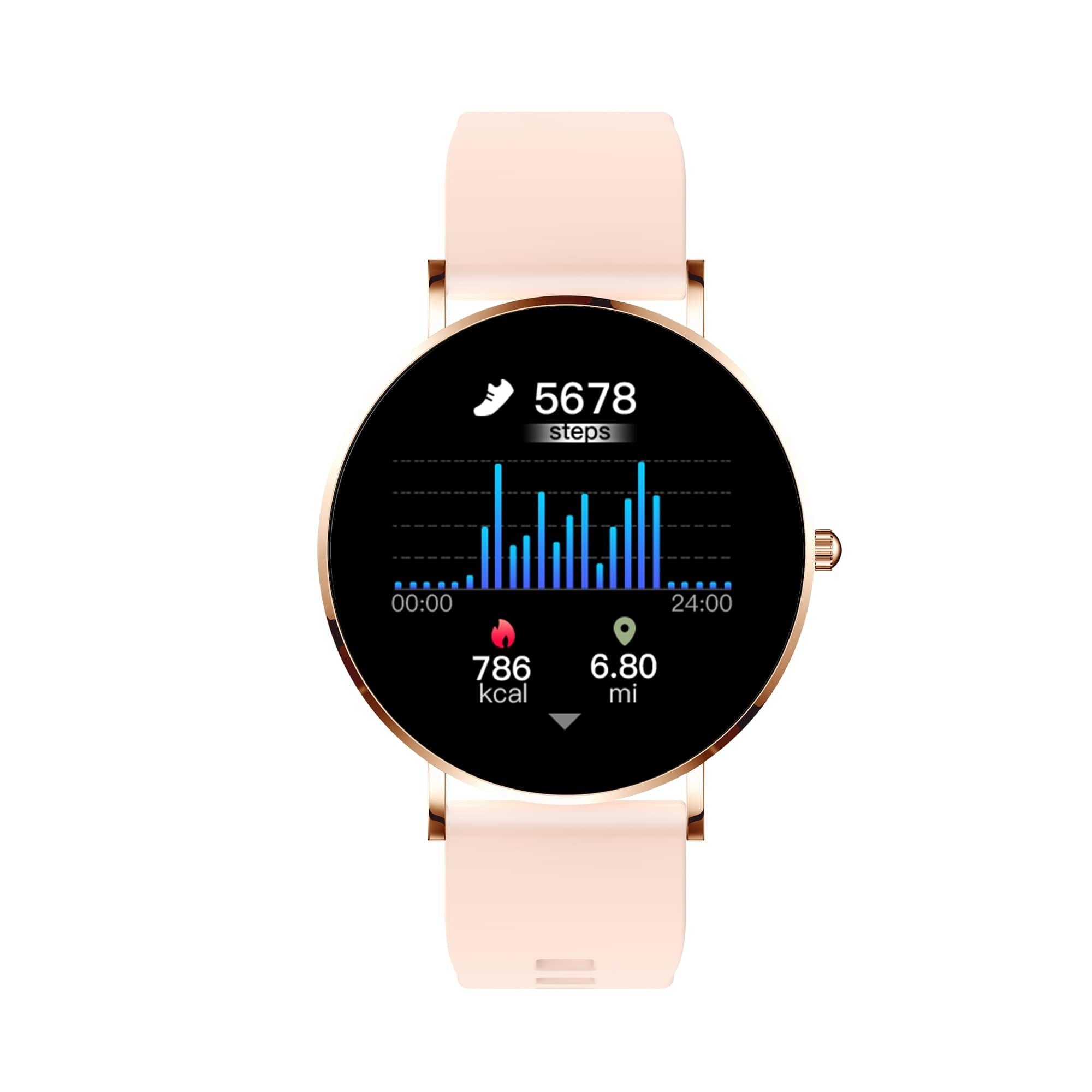 XCOAST SIONA 2 Damen Smartwatch (4,2 cm/1,3 Zoll, iOS Android) ROSE GOLD, Damen Fitness Tracker, neueste Generation, Blutsauerstoffmesser, Wasserdicht, Ultra flach, Puls, Blutdruck, brillante Farben, AMOLED