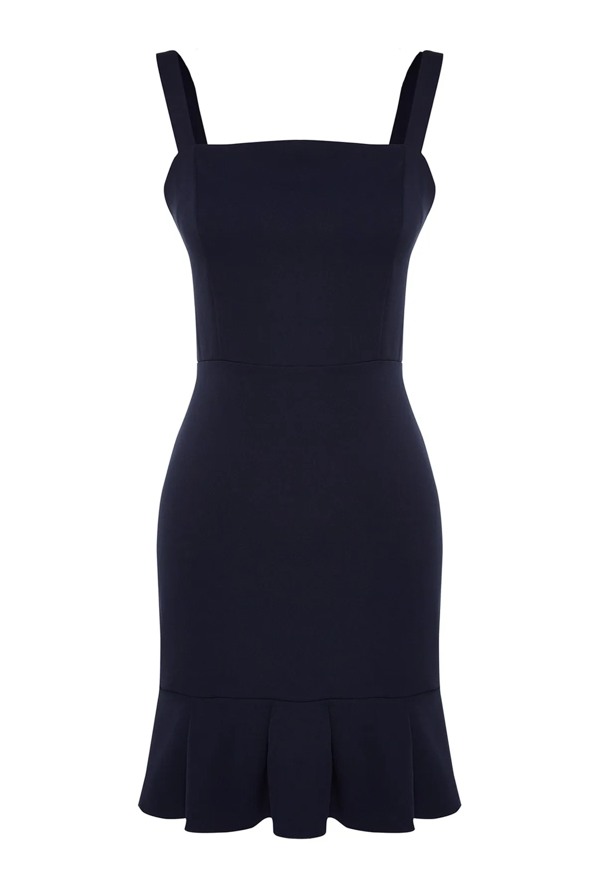 Trendyol Collection  Marineblaues plissiertes Mini-Webkleid in A-Linie/Glockenform TWOSS23EL01279