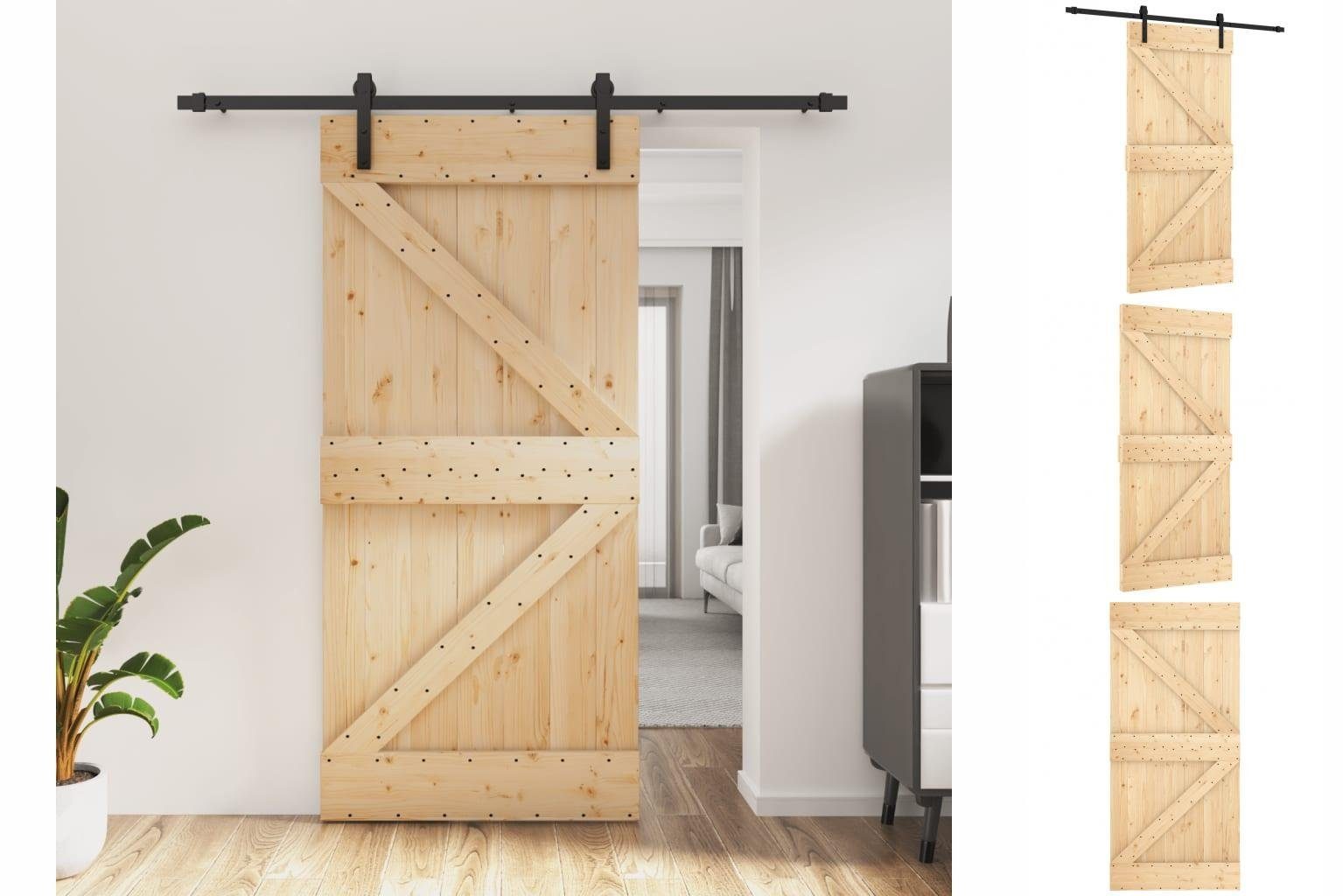 vidaXL Zimmertür Schiebetür mit Beschlag 95x210 cm Massivholz Kiefer Zimmertür Innentür