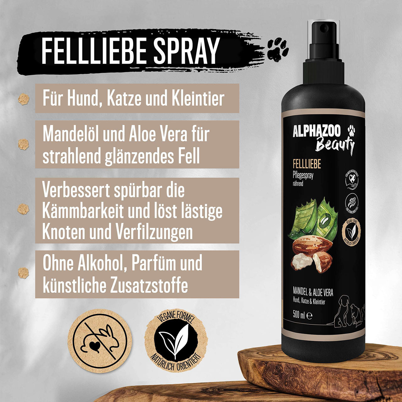 ALPHAZOO Fellpflege ALPHAZOO Fellliebe Pflegespray für Hunde, Katzen, Haus- & Hoftiere 200 ml
