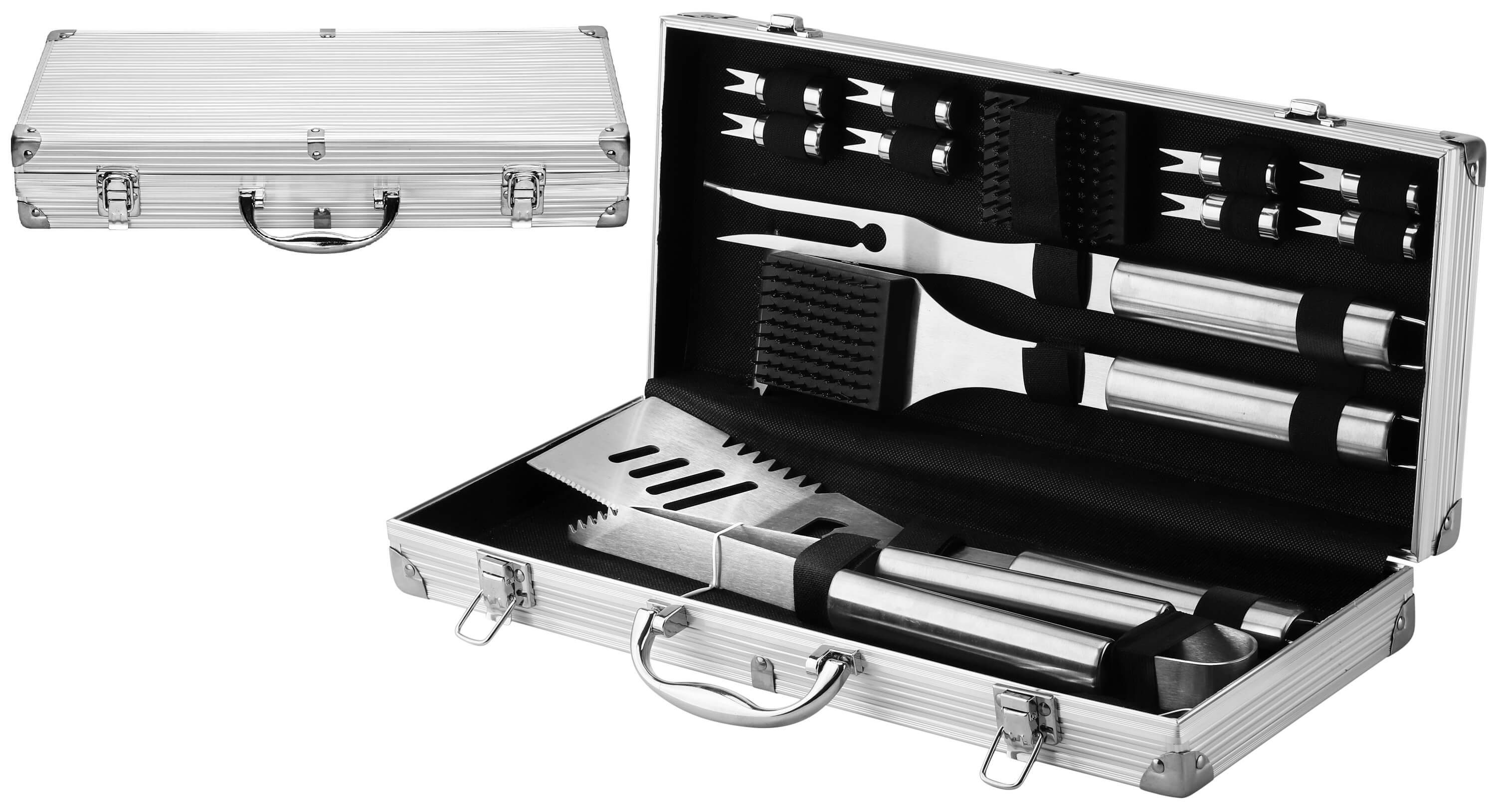 echos Grillbesteck-Set Eco-8090, (Set, 18 tlg., 18-teiliges Grillbesteck Set, Stabiler Alukoffer zur Aufbewahrung und zum Transport), 18-teiliges Grillbesteck Set, hochwertiges Edelstahl, Stabiler Alukoffer, Geschenkset