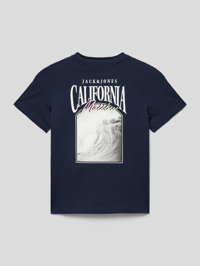 T-Shirt mit Statement-Print Modell 'PALMA' in marineblau