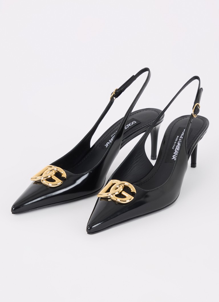Dolce & Gabbanan vasikannahkainen slingback-laukku, jossa lakattu viimeistely ja logo