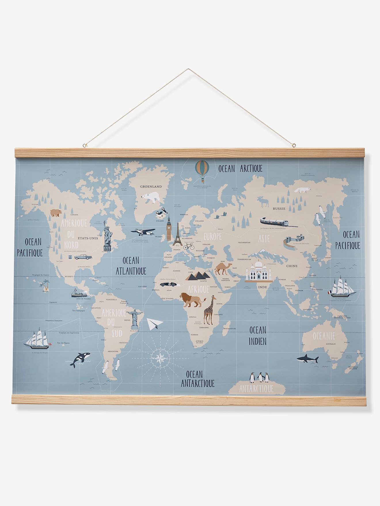 Carte du Monde mappemonde murale papier bleu