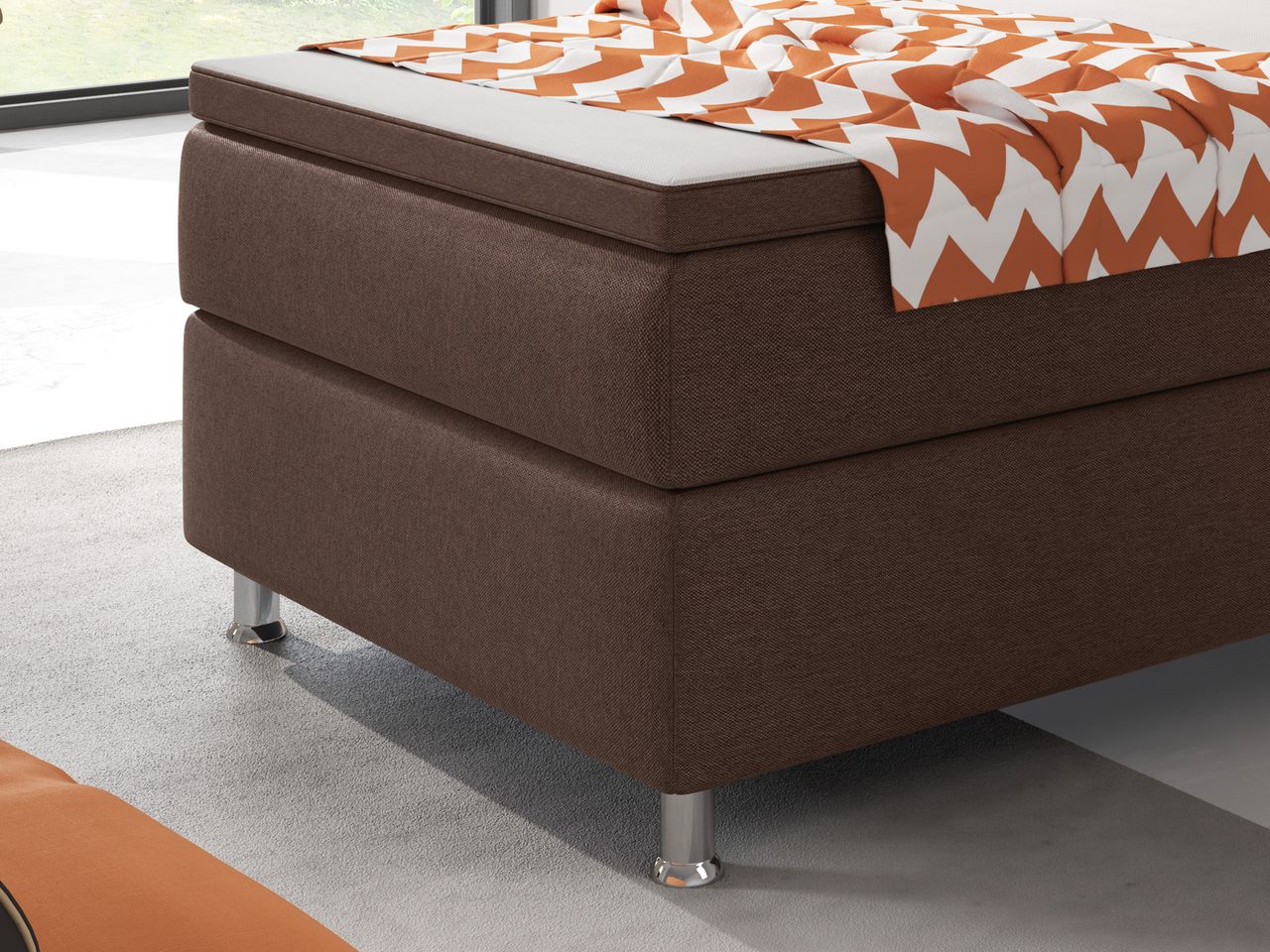 IHG Boxspringbett Berlin 90x200 cm Webstoff Braun