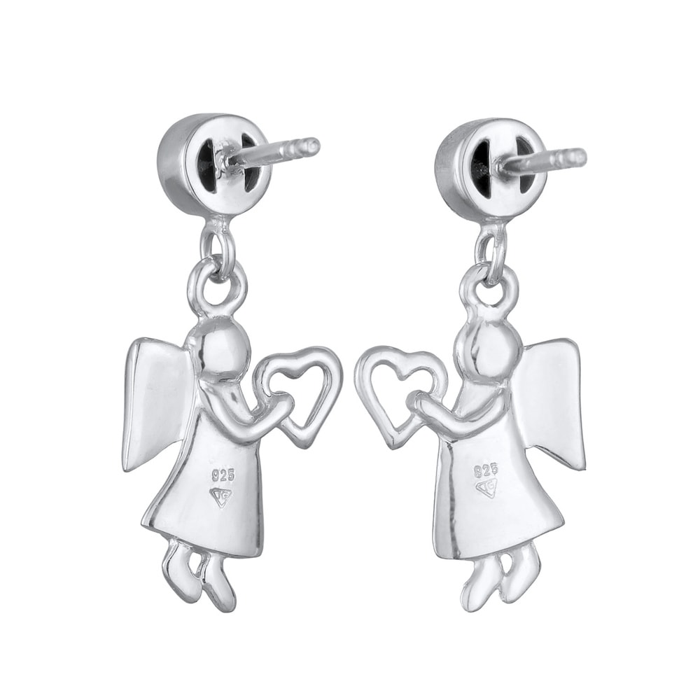 Elli Elli Boucles d'Oreilles Femmes pendentif d'oreilles cœur ange avec cristaux en ar Boucles d'oreilles