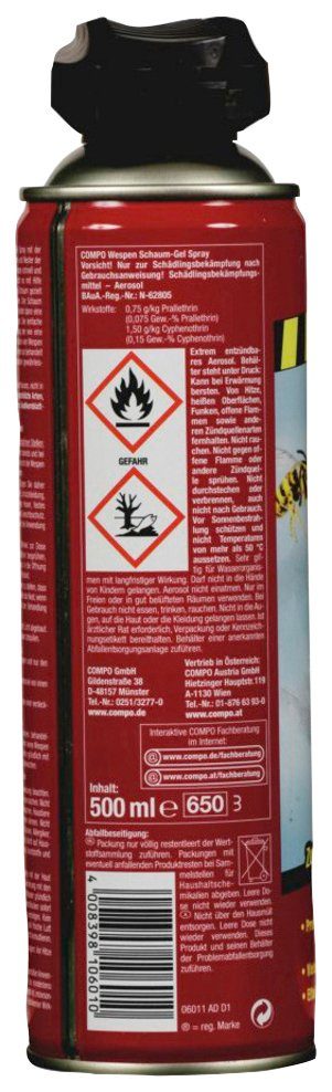 Compo Vergrämungsmittel Wespen Schaum-Gel-Spray, 1 l, 500 ml, 500 ml