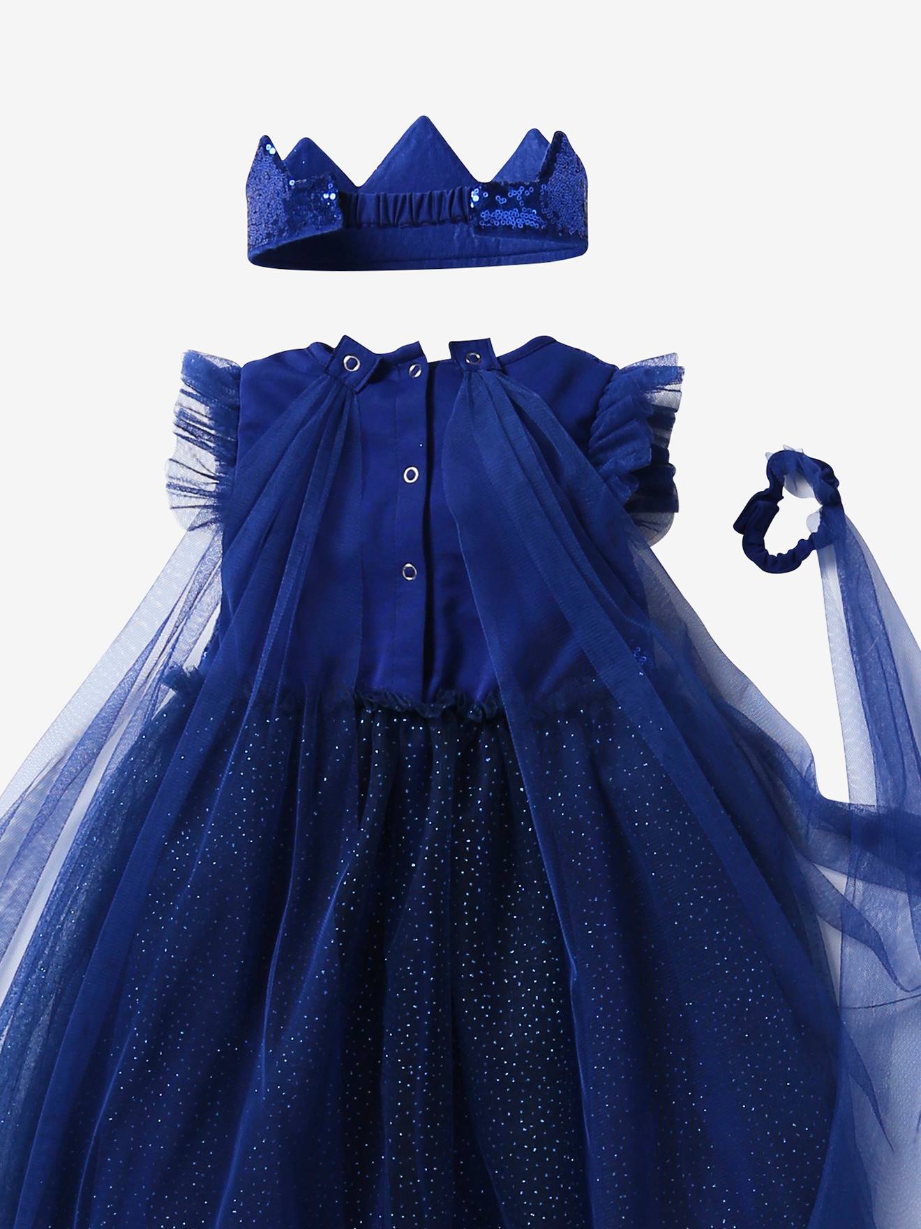 Déguisement de princesse avec voile et couronne bleu