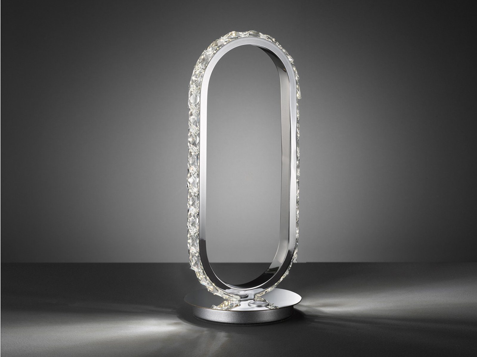 WOFI LED Nachttischlampe, Dimmer, LED fest integriert, Warmweiß, dimmbar, Designer Ring Lampen-Schirm Oval für Fensterbank, Höhe 31,5cm