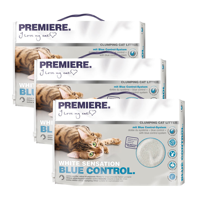 PREMIERE Katzenstreu PREMIERE White Sensation blue control, Klumpstreu 3x12 l