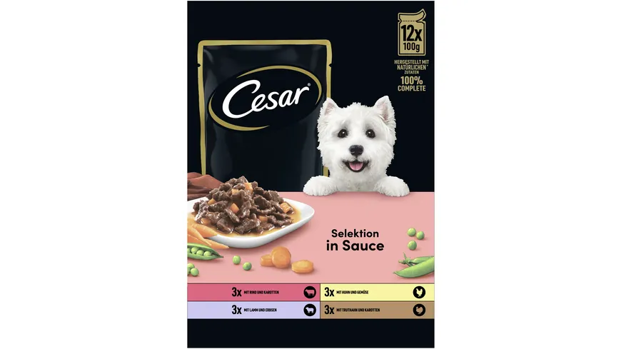 CESAR® Portionsbeutel Multipack Selektion in Sauce 4 Varietäten 12 x 100g 1200 g