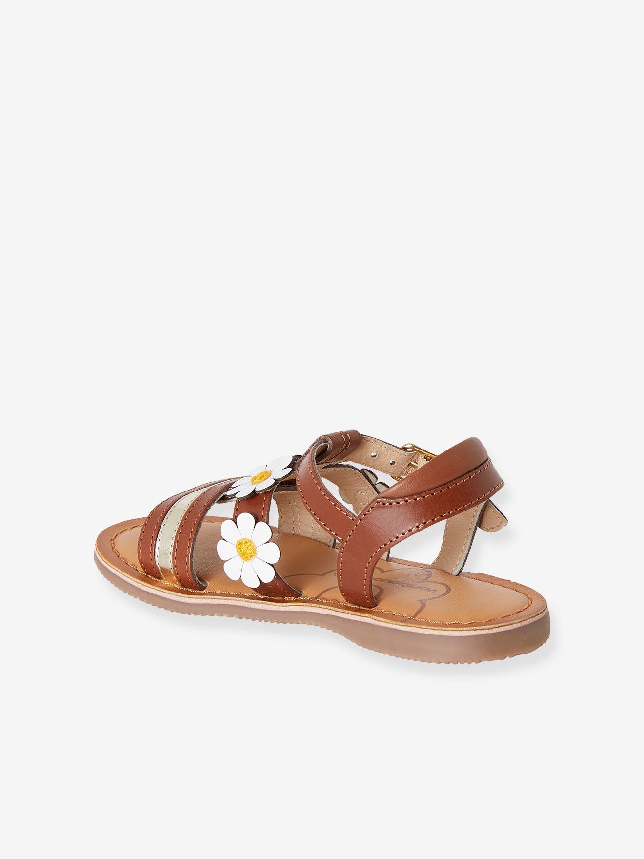 Vertbaudet Mädchen Klett-Sandalen, Anzieh-Trick - braun/marine