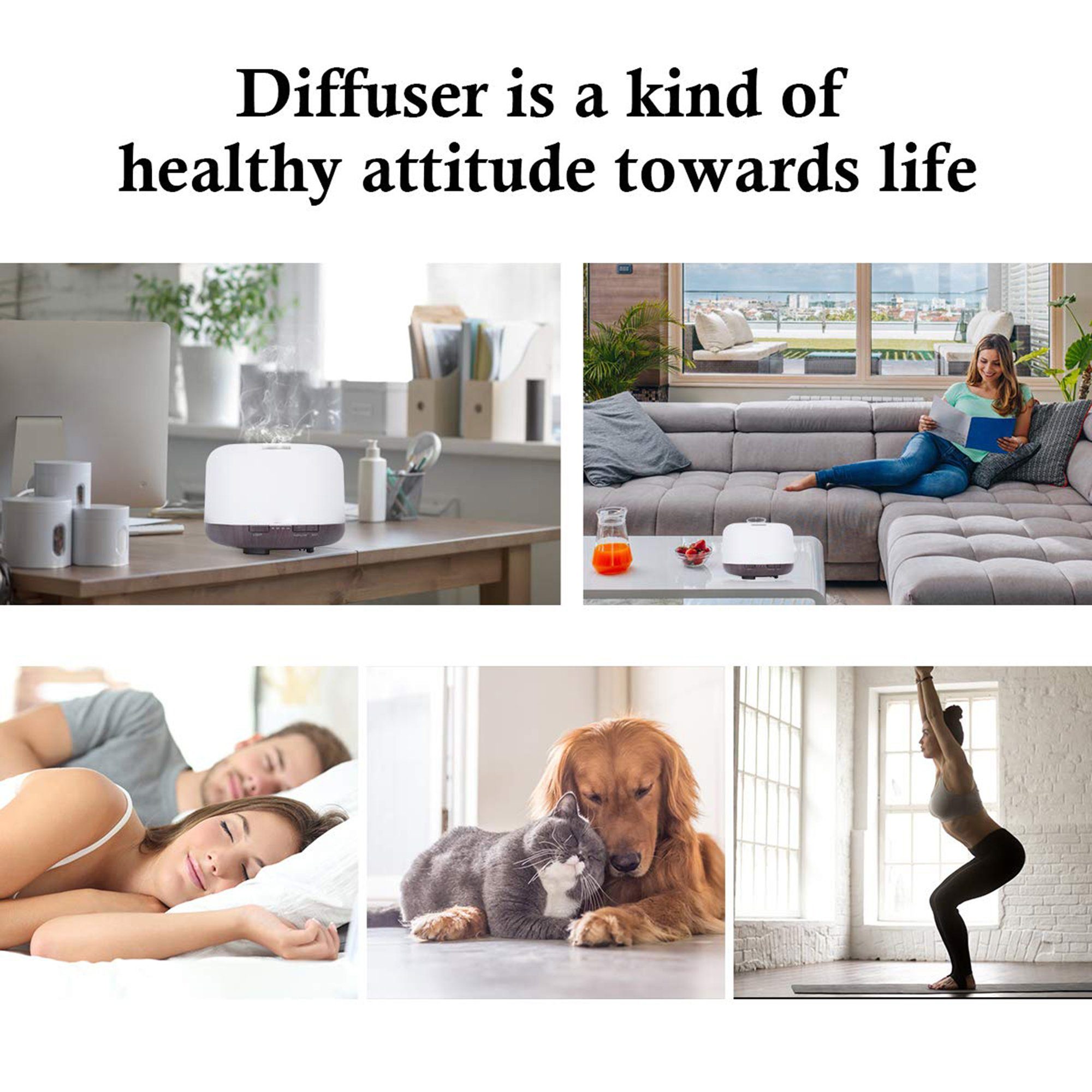 Tisoutec Luftbefeuchter Aroma Diffuser, Diffuser Luftbefeuchter,Ultraschall Aromatherapie, 500,00 l Wassertank, Diffuser für Ätherische Öle-Raumbefeuchter Aromatherapie Öle Duftlampe