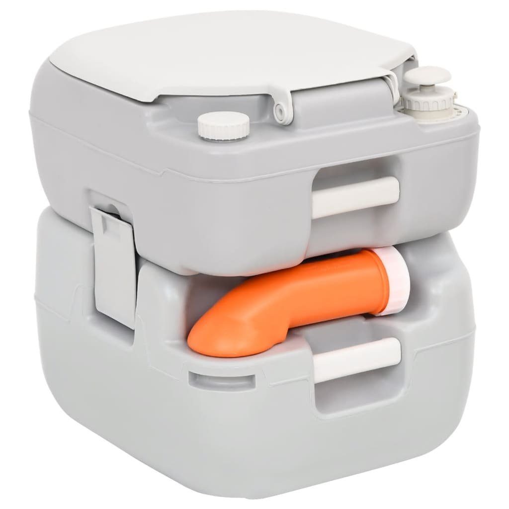 vidaXL Campingtoilette Camping-Toilette Tragbar Grau und Weiß 22 12 L HDPE