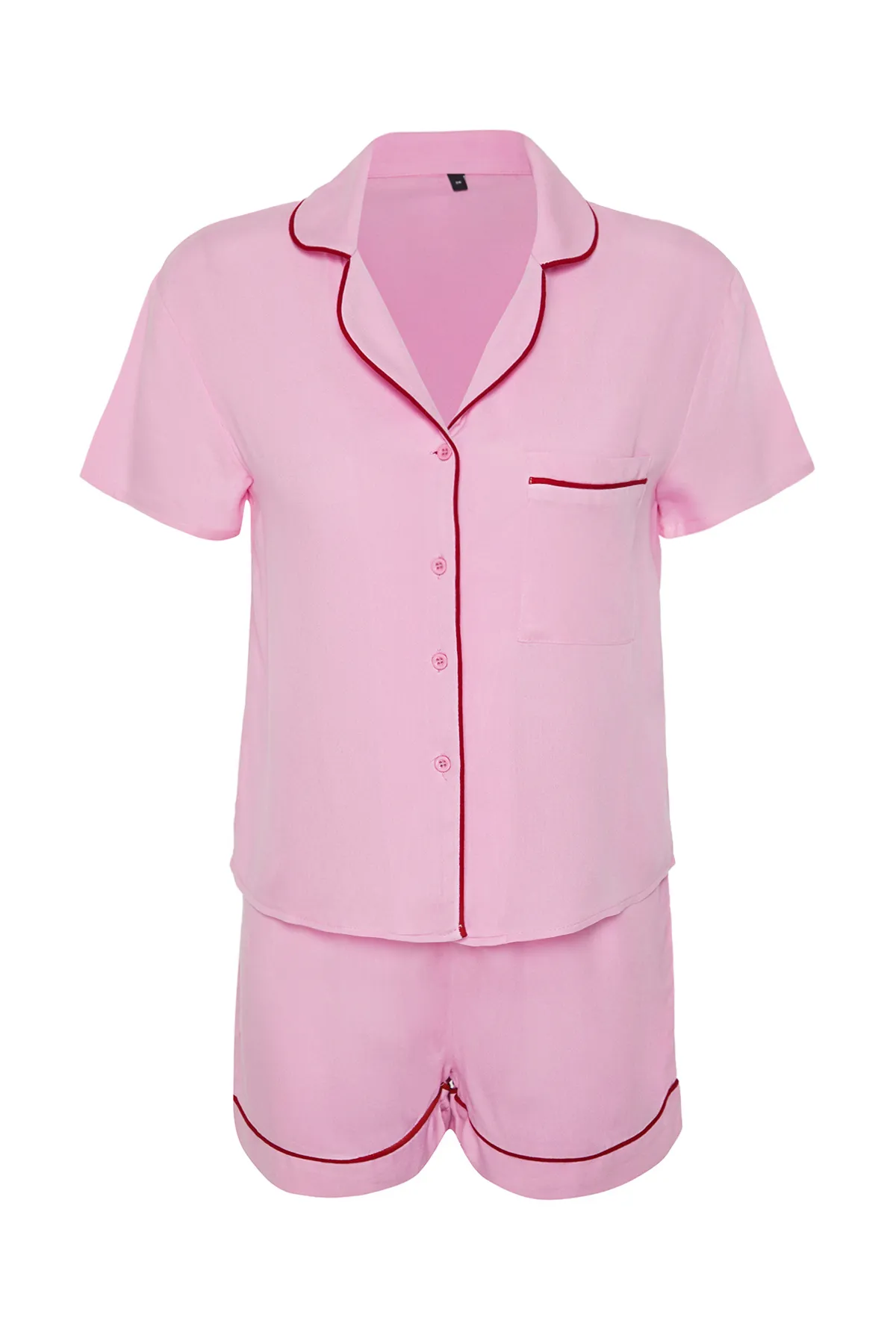 Trendyol Collection  Rosa Pyjama-Set aus Viskosegewebe mit Paspelierung THMSS24PT00051