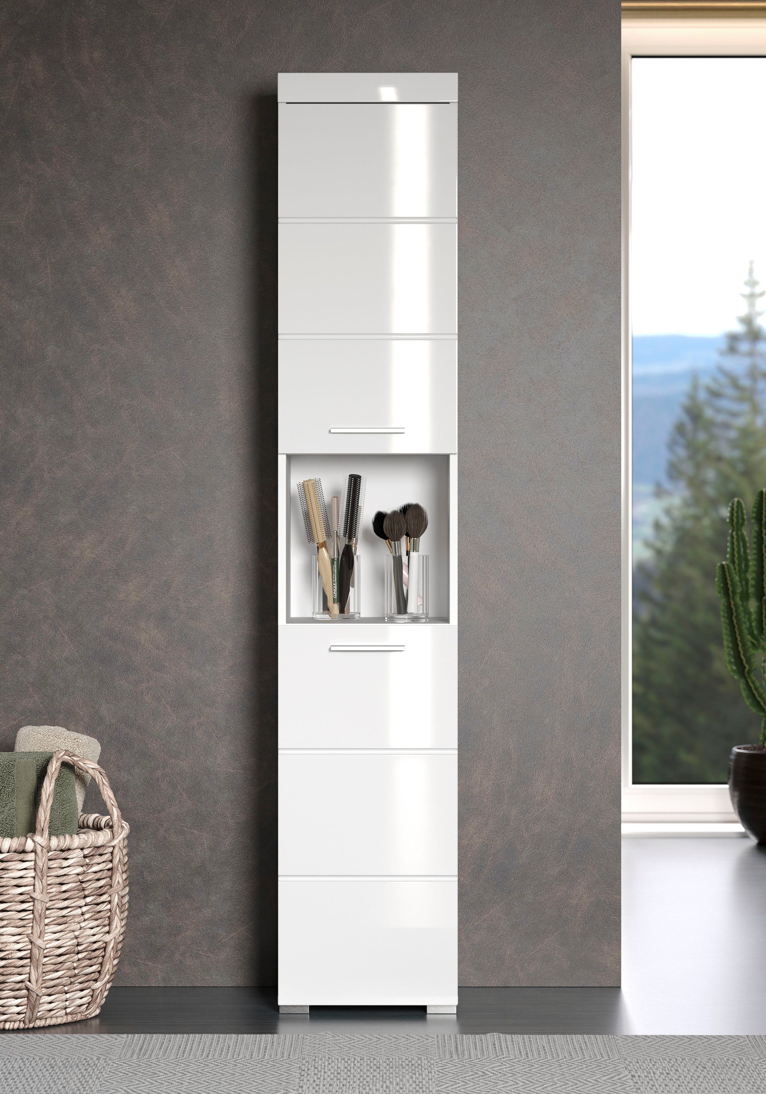 INOSIGN Hochschrank Avena Höhe 190 cm, Badezimmerschrank mit 2 Türen und 1 offenen Fach