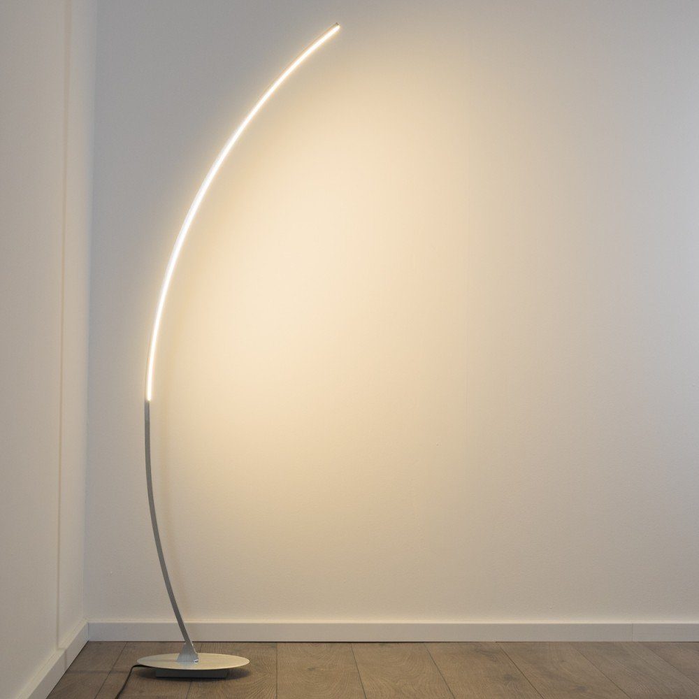 hofstein Stehlampe Brie LED Designer Standlampe in Aluminiumgebürstet, Stehleuchte mit Fußschalter und Kabel, Leselampe, LED 1100 Lumen