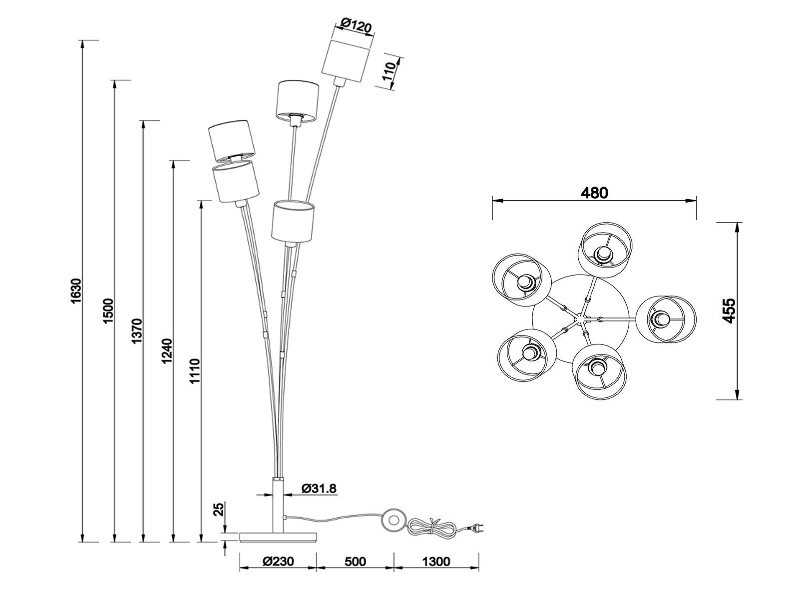meineWunschleuchte LED Stehlampe, Dimmfunktion, LED wechselbar, Warmweiß, große ausgefallene moderne Designer-lampe dimmbar mehrflammig, H 163cm