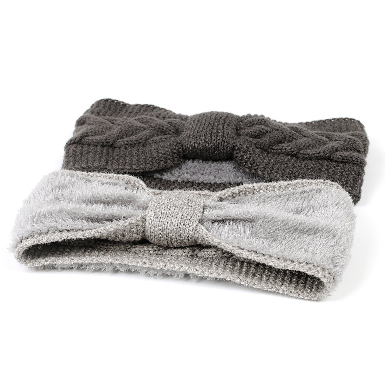 HOHEA H Haarband Zopfmuster-Stirnband mit Schleife für Damen, 1-tlg., Gestricktes Stirnband für Mädchen, Ohrenwärmer, weich, Gestricktes Stirnband mit Plüschfutter für den Herbst