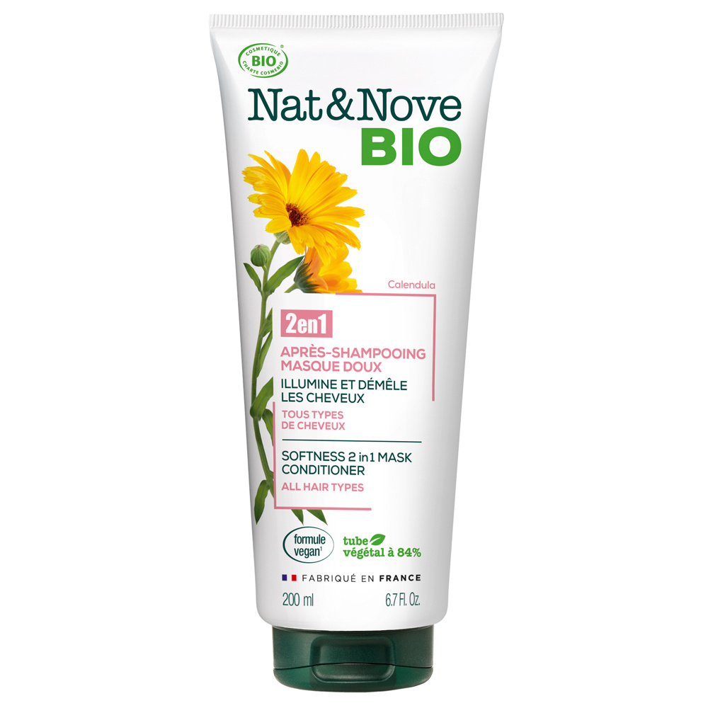 Nat & Nove Bio Après-shampooing - Masque 2 en 1 Doux certifié bio Tous types de cheveux