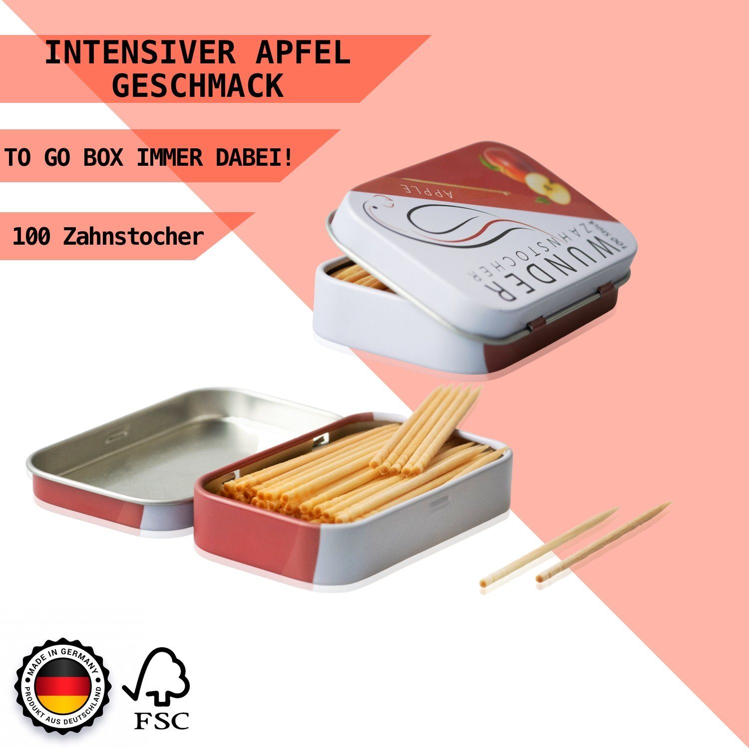 Wunder Zahnstocher Mundpflegecenter Wunder Zahnstocher mit Geschmack - Metalldose - Apfel