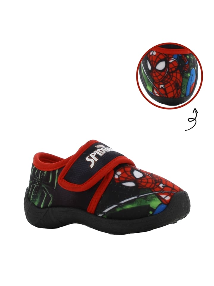 Spiderman Hausschuhe mit Marvel Spiderman Motiv, in Schwarz, mit Klettverschluss günstig kaufen