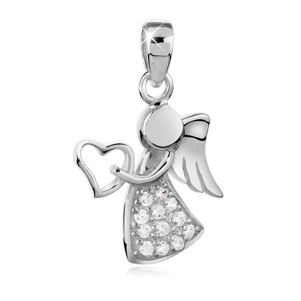 Nenalina Nenalina Pendentif Femmes Ange pendentif coeur étincelant avec cristaux de zircon Pendentif