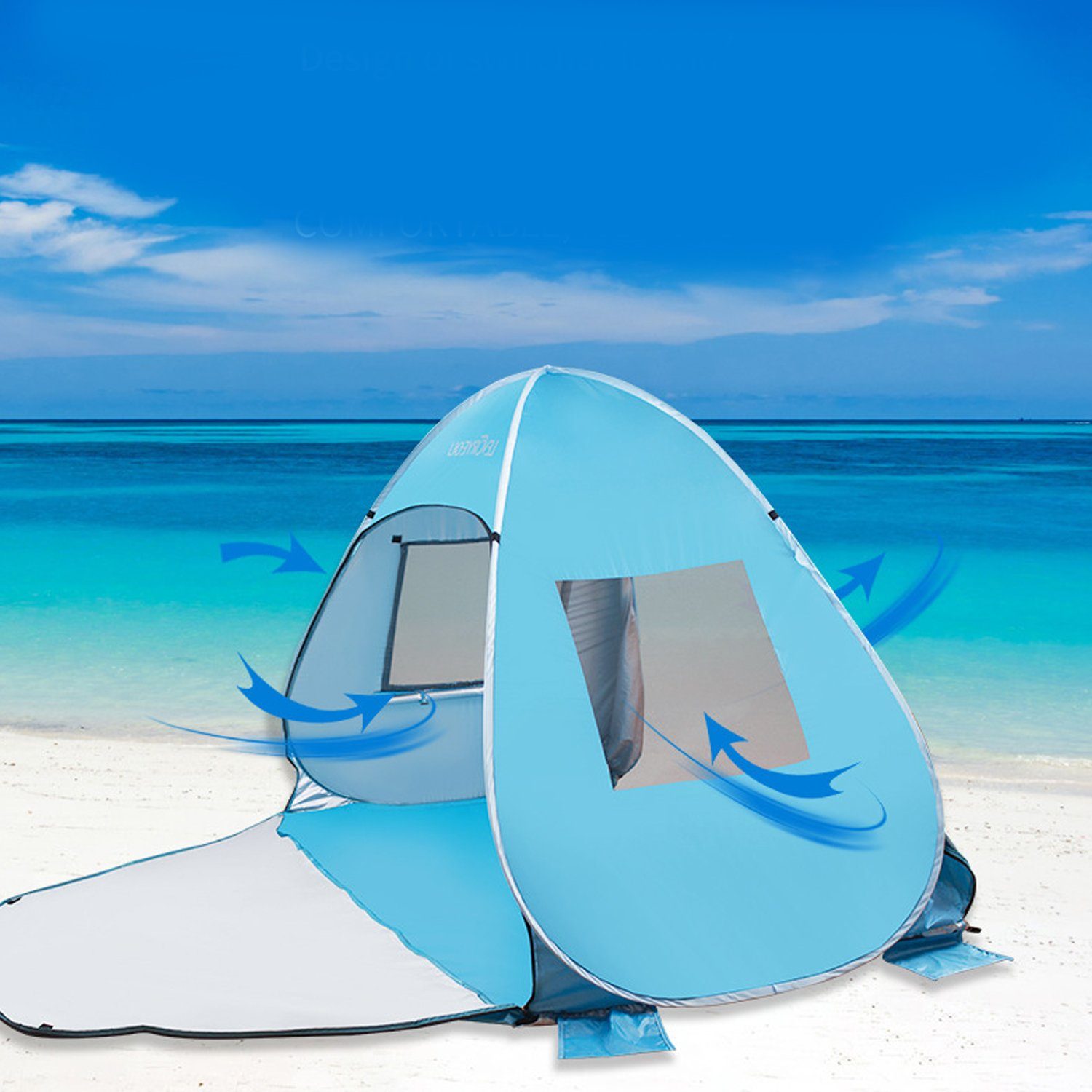 ZmdecQna Kuppelzelt Strandmuschel Pop Up Strandzelt mit Doppelte Reißverschlusstüren