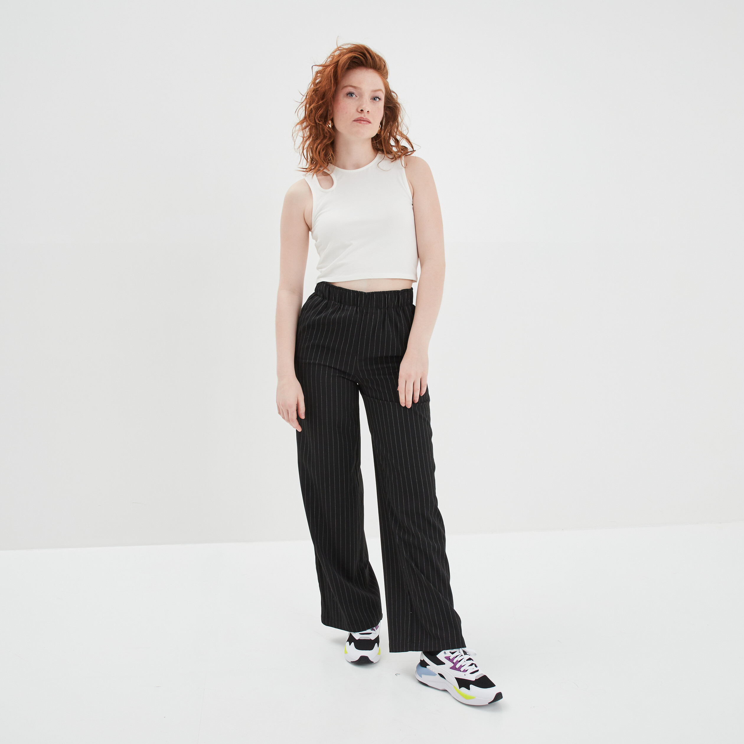 Pantalon large taille élastiquée noir femme | La Halle