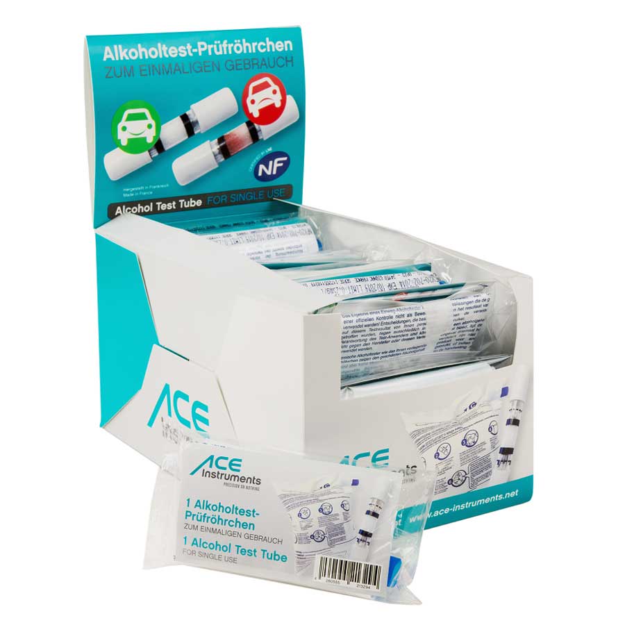 ACE Alkoholtest-Prüfröhrchen mit NF-Zertifikat, Alkoholtester für den einmaligen Gebrauch, 1 Stück - ATU